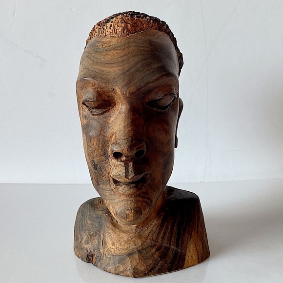 African Tribal Man Bust Ironwood Sculpture Vintage - Picture 2 of 8